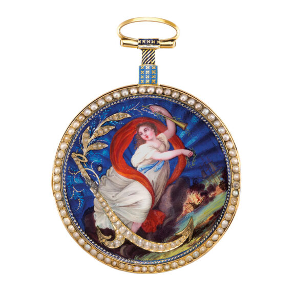 Fine Swiss gold, enamel and pearl set verge watch Circa 1800