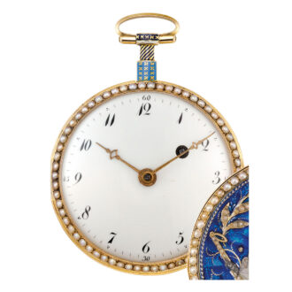 Fine Swiss gold, enamel and pearl set verge watch Circa 1800
