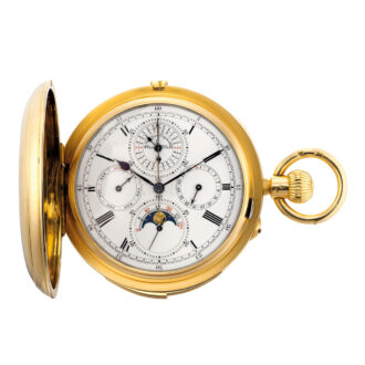 English gold hunting cased complicated lever watch Circa 1883