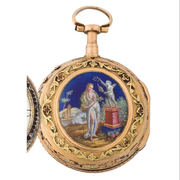 Swiss gold and enamel quarter repeating verge Circa 1750