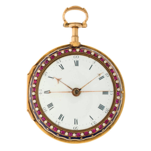 English gold, enamel and pearl set clockwatch Circa 1780-1799 English gold, enamel and pearl set clockwatch Circa 1780-1799