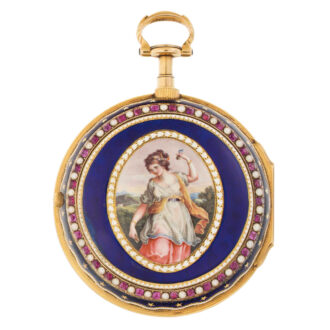 English gold, enamel and pearl set clockwatch Circa 1780-1799 English gold, enamel and pearl set clockwatch Circa 1780-1799