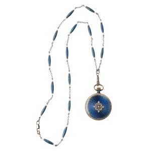 Gold, platinum, enamel, diamond-set pendant watch Circa 1920