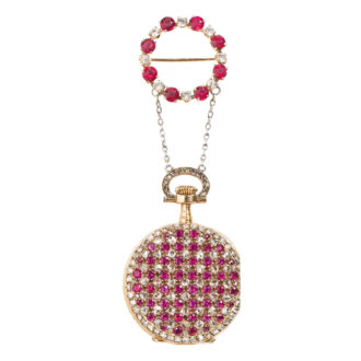 Swiss gold, diamond, ruby set lever pendant watch Circa 1897
