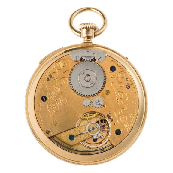 Fine English gold open faced min repeating duplex Circa 1885 Fine English gold open faced min repeating duplex Circa 1885