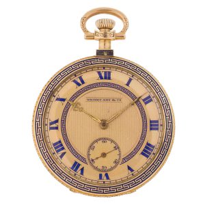 Swiss 14k gold and enamel open faced lever watch Circa 1920