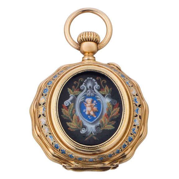 Swiss 18k gold, enamel and diamond set lever circa 1880-1899 Swiss 18k gold, enamel and diamond set lever circa 1880-1899