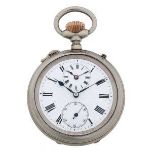 Swiss nickel open faced lever dual time watch Circa 1880