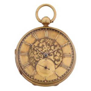 English 18 carat gold open faced key wound lever Circa 1850