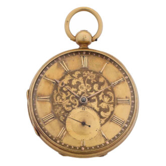 English 18 carat gold open faced key wound lever Circa 1850
