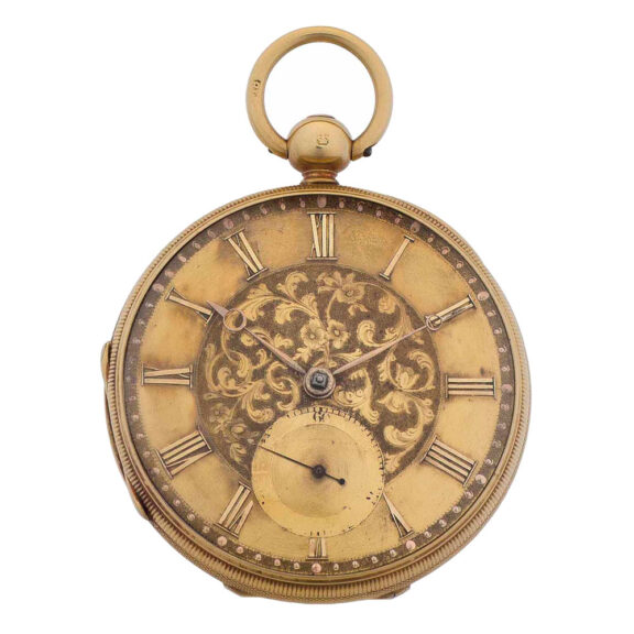 English 18 carat gold open faced key wound lever Circa 1850