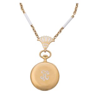 Swiss gold, enamel open faced lever pendant watch Circa 1910