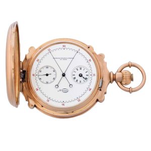 Swiss gold box hinged split seconds chronograph Circa 1882