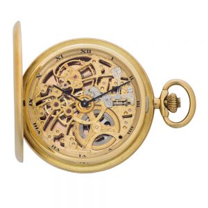 Swiss gold hunting cased skeletonized lever watch Circa 1975