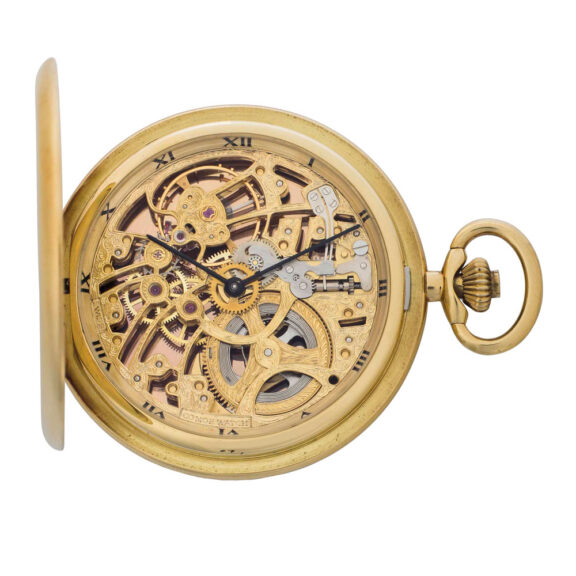 Swiss gold hunting cased skeletonized lever watch Circa 1975