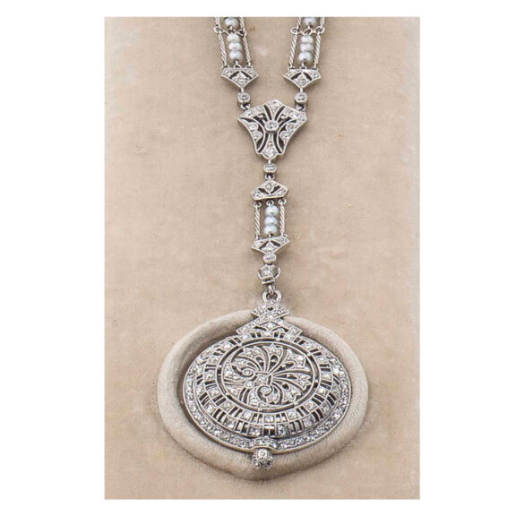 Swiss platinum, diamond and pearl set lever watch Circa 1920