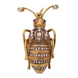 Swiss 18 carat gold and diamond set scarab form watch Circa 1890