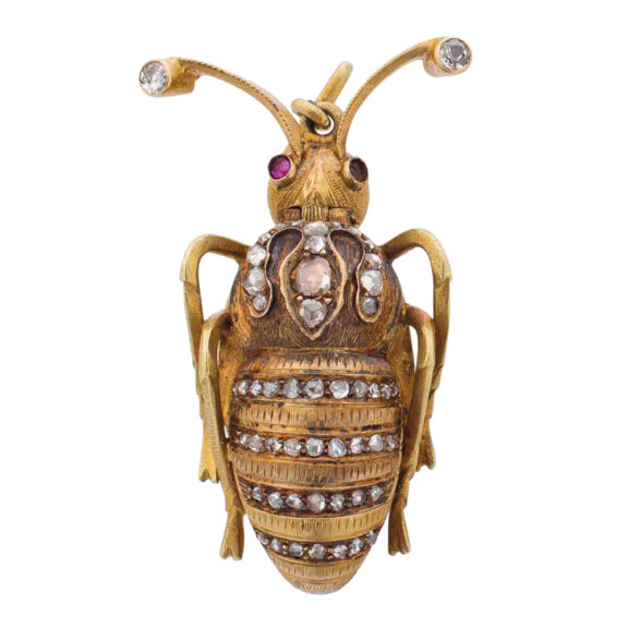 Swiss 18 carat gold and diamond set scarab form watch Circa 1890