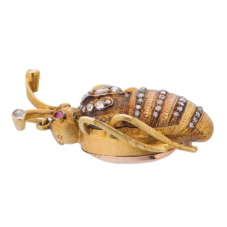 Swiss 18 carat gold and diamond set scarab form watch Circa 1890