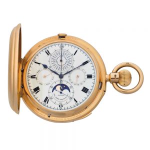 Exceptional gold hunting cased complicated watch Circa 1909