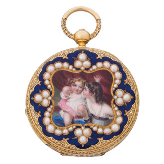 Early Swiss 18k gold, enamel and pearl set cylinder Circa 1850