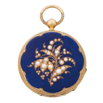 Early Swiss 18k gold, enamel and pearl set cylinder Circa 1850