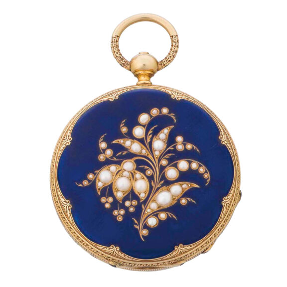 Early Swiss 18k gold, enamel and pearl set cylinder Circa 1850 Early Swiss 18k gold, enamel and pearl set cylinder Circa 1850