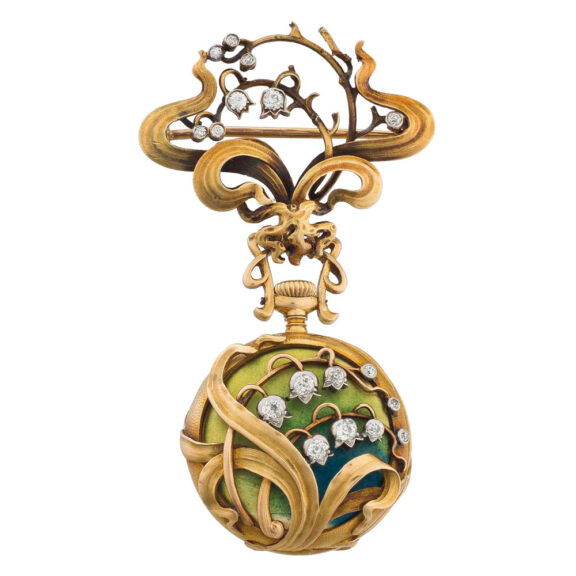 Swiss Art Nouveau pendant watch with brooch Circa 19012