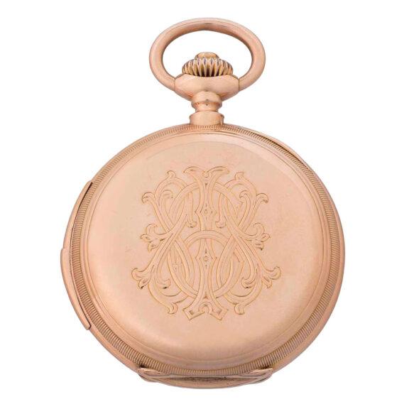 Swiss gold hunting cased quarter repeating lever Circa 1883 Swiss gold hunting cased quarter repeating lever Circa 1883