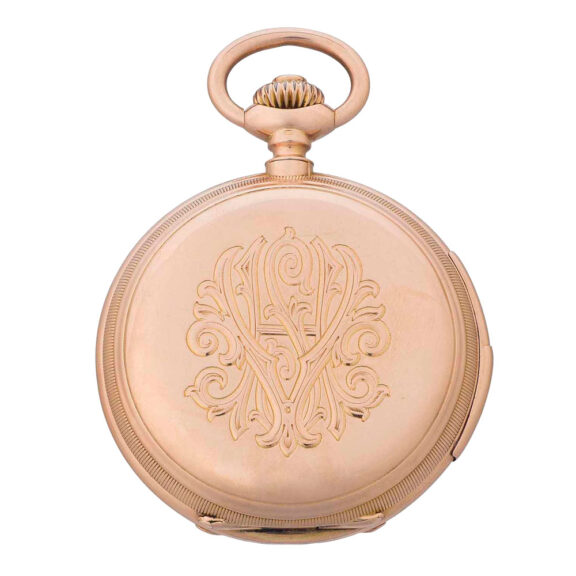 Swiss gold hunting cased quarter repeating lever Circa 1883