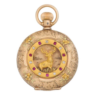 Tri-colour gold and gem set hunting cased lever Circa 1892