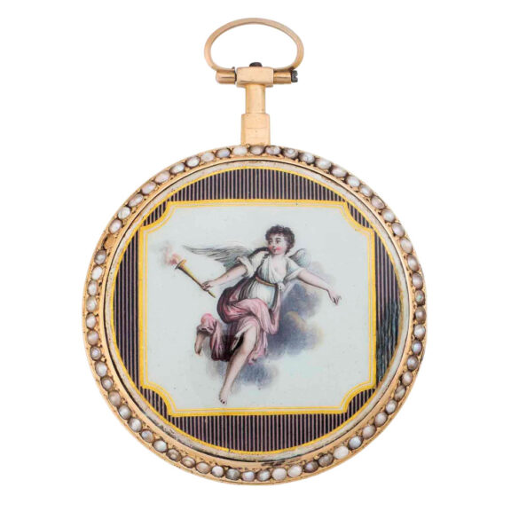French rose gold, enamel and pearl set verge Circa 1810-1820