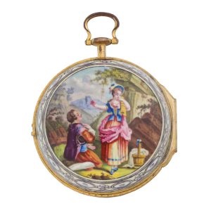 English gilt pocelain enamel open faced verge Circa 1750-1760