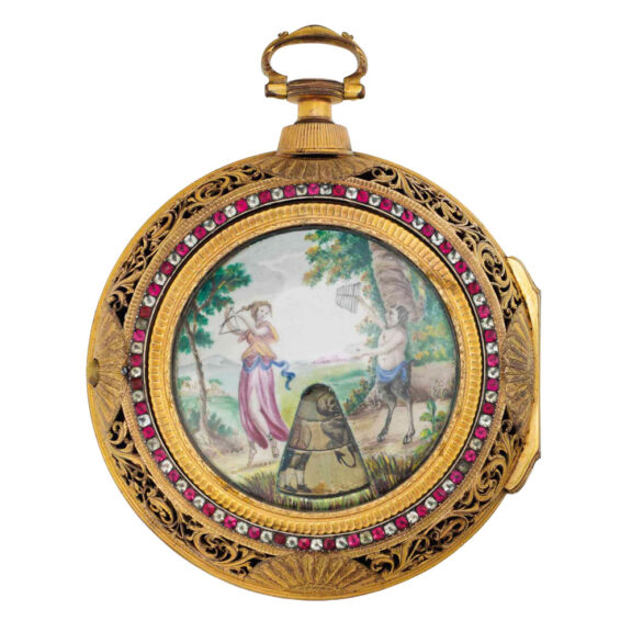 Rare, unusual English gilt complicated virgule watch Circa 1780