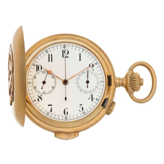 French gold hunting cased repeating chronograph Circa 1910