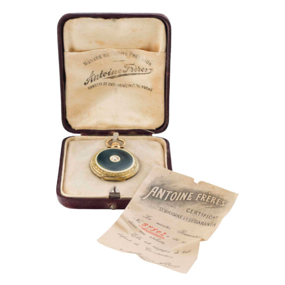French 18k gold open faced lever pendant watch Circa 1910
