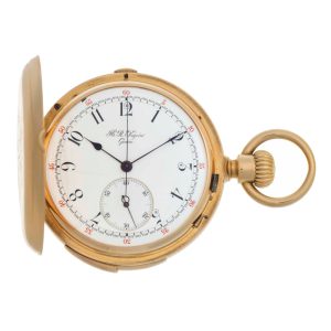 Swiss gold hunting cased repeating chronograph Circa 1910