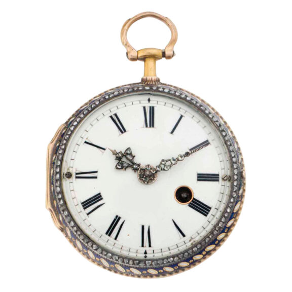 English 18k gold, enamel and diamond set cylinder Circa 1822 English 18k gold, enamel and diamond set cylinder Circa 1822