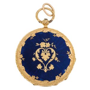 Swiss gold and enamel open faced cylinder Circa 1850-1860