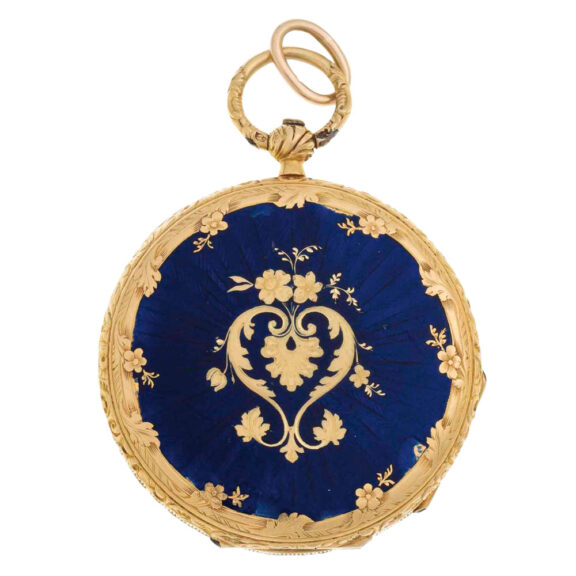 Swiss gold and enamel open faced cylinder Circa 1850-1860