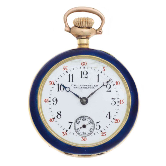 Swiss gold and enamel open faced pendant watch Circa 1898 Swiss gold and enamel open faced pendant watch Circa 1898