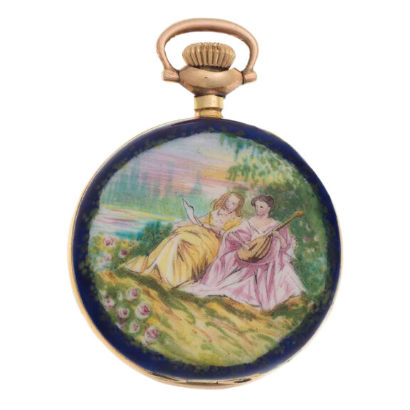 Swiss gold and enamel open faced pendant watch Circa 1898