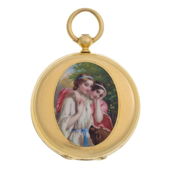 Swiss 18k gold and enamel hunting cased cylinder Circa 1852