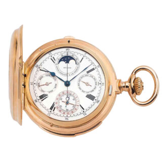 Swiss rose gold hunting cased complicated watch Circa 1894