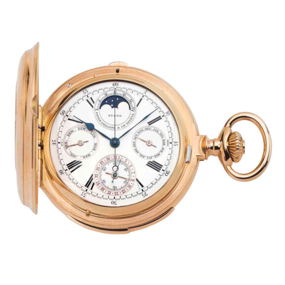 Swiss rose gold hunting cased complicated watch Circa 1894