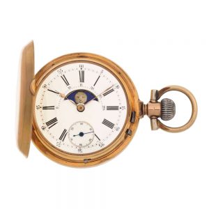 Double dialed lever with calendar and moon phases Circa 1910