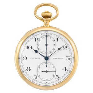 Swiss gold open faced keyless lever chronograph Circa 1910