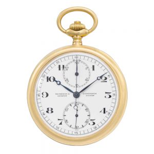 Large Swiss 18k gold open faced lever chronograph Circa 1923