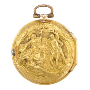 Fine English 18k gold pair cased repoussé verge Circa 1760