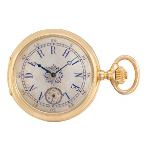 Swiss gold open faced lever with personalized dial Circa 1890